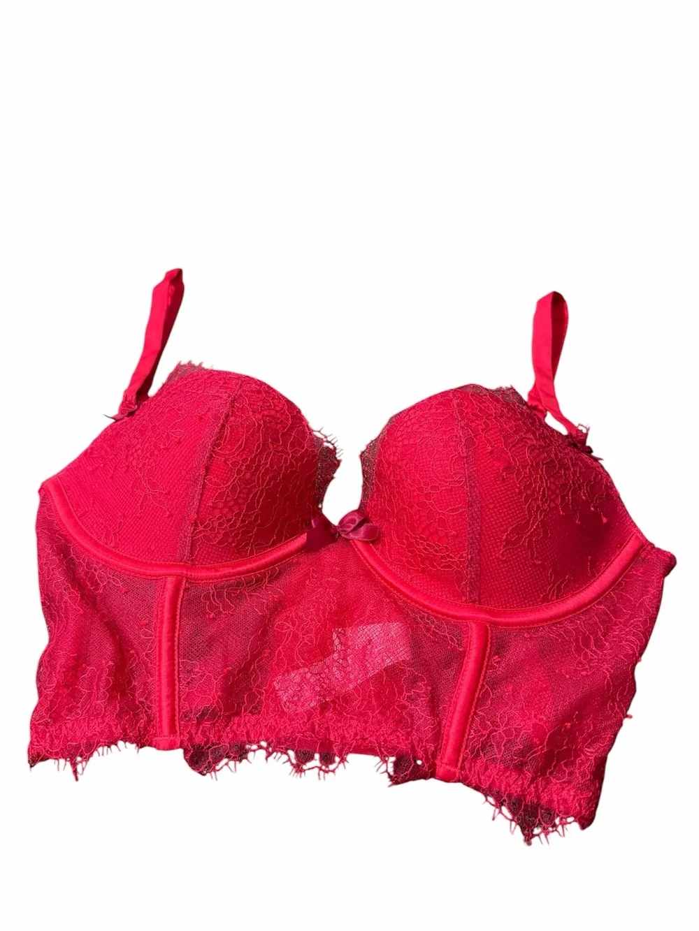 Victoria’s Secret Very Sexy Demi Bustier Bra 32C Red Lace Longline